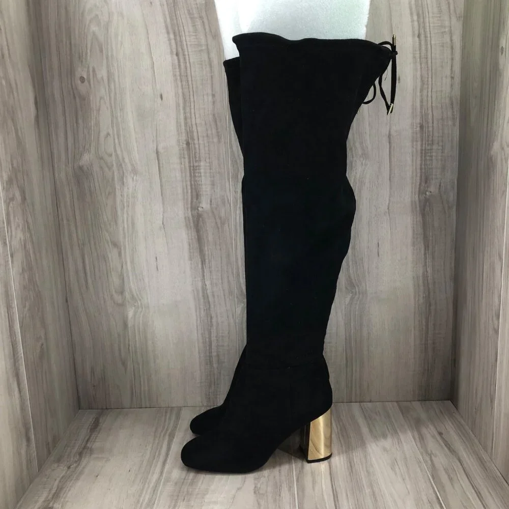 New Look OTK Boots Womens EU 39 Black Faux Suede Pull On Over The Knee